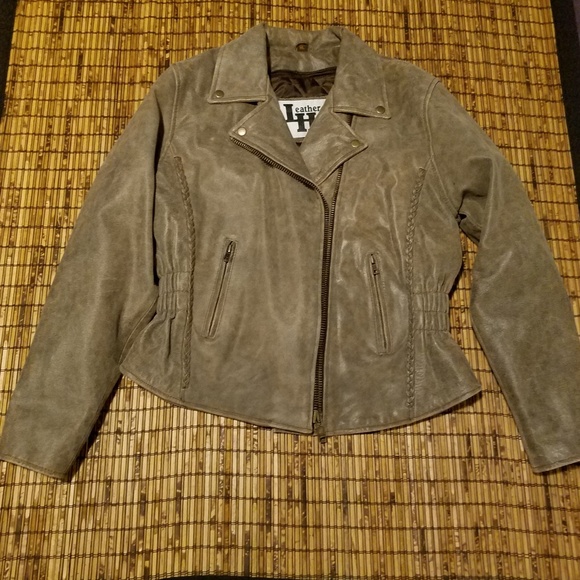 Leather biker jacket tan cream zip-out liner vintage XL - Picture 4 of 8